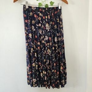 Navy Blue Floral Print Flowy Skirt